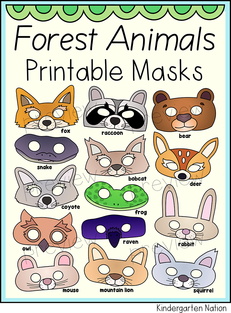 forest animals printable masks preview