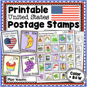 Printable Postage Stamps for Post Office Dramatic Play, USA (Instant Download, Printable PDF)