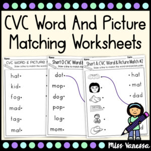 Matching CVC word and picture pairs worksheets