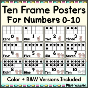Printable Number Posters with Ten Frames for Counting Practice 0-10